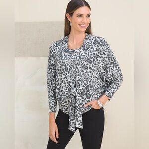 Chico’s Size 3 (XL) Animal-Print Cozy Knit Tie Cardigan in Like New Condition